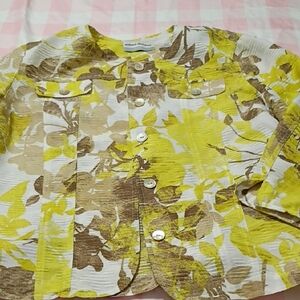 Alfred Dunner Yellow and Brown Floral Top